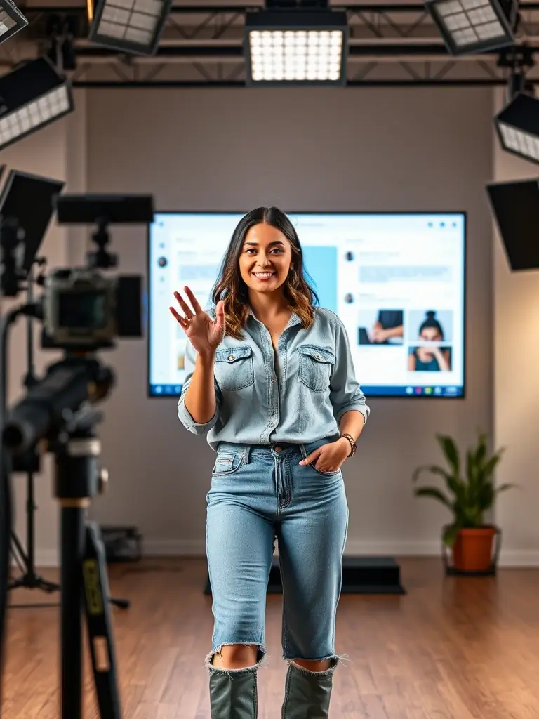 An image showing a presenter interacting with viewers in real-time during a live commerce session, answering questions and providing product demos.