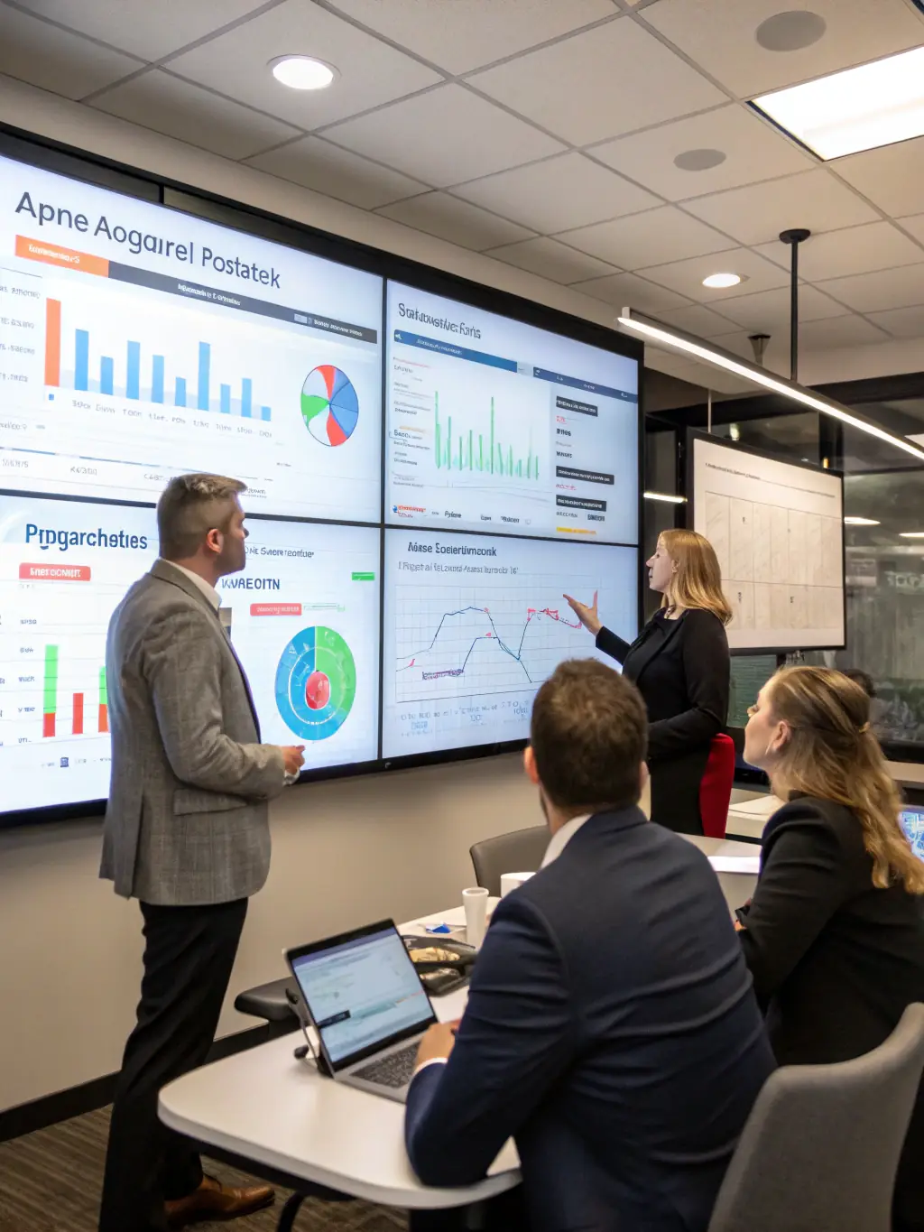 An image depicting an agency team collaborating on a live commerce strategy, with laptops displaying analytics dashboards and campaign plans.