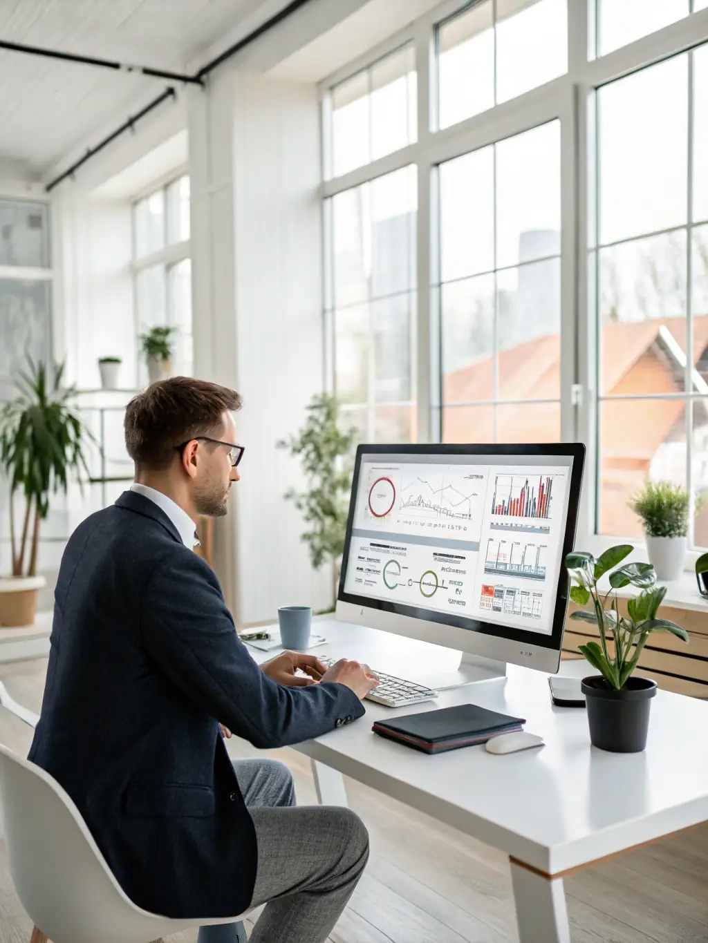 A brand representative analyzing live commerce data on a dashboard, focusing on key metrics and performance insights.